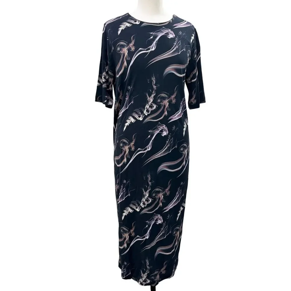 & Other Stories US Size 4 Dress Fume Smoke Print Midi Keyhole Back Avant Garde